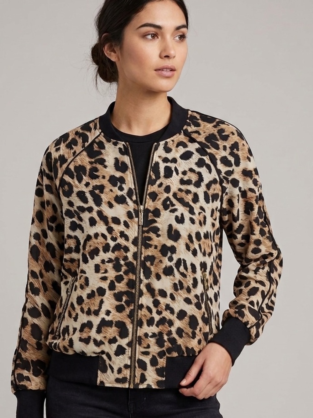 Bianca Nygård Leopard Print Full-Zip Bomber Jacket